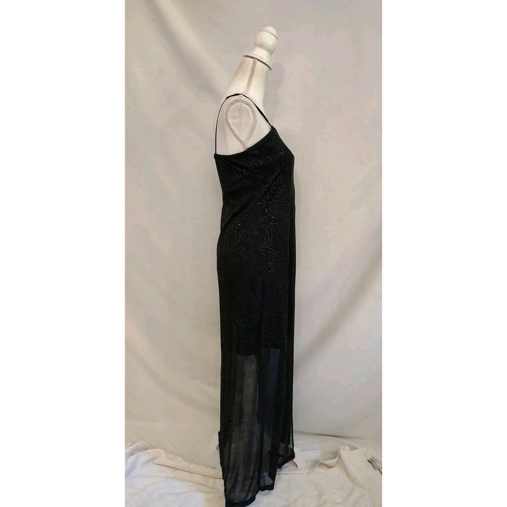Vintage 90s Dress Next Up Sexy Black Slip Dress Glitter Overlay Wrap Skirt Sz M - Picture 5 of 7